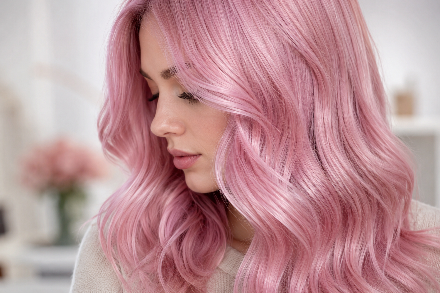 Пастелен розов цвят на косата Rose Quartz на светла основа