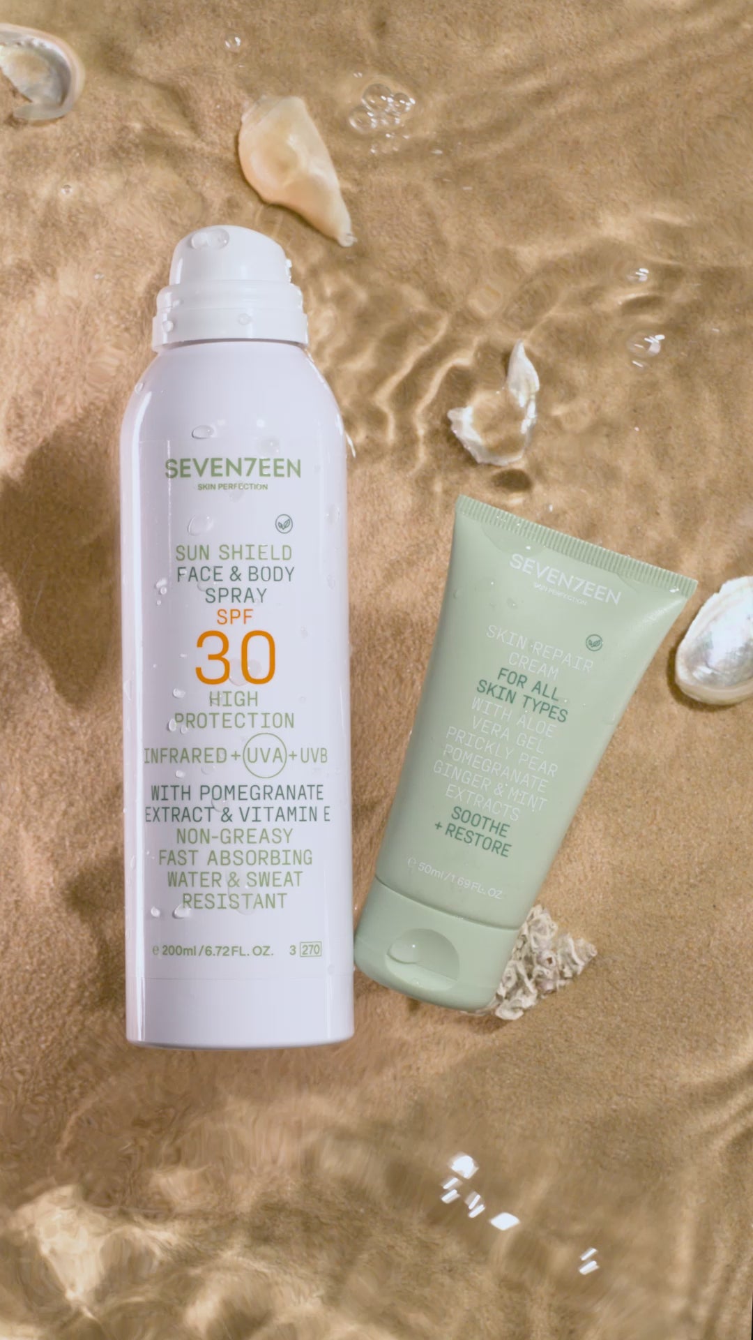 Зареждане на видео Слънцезащитен спрей за лице и тяло Sun Shield Face &amp; Body Spray Spf30