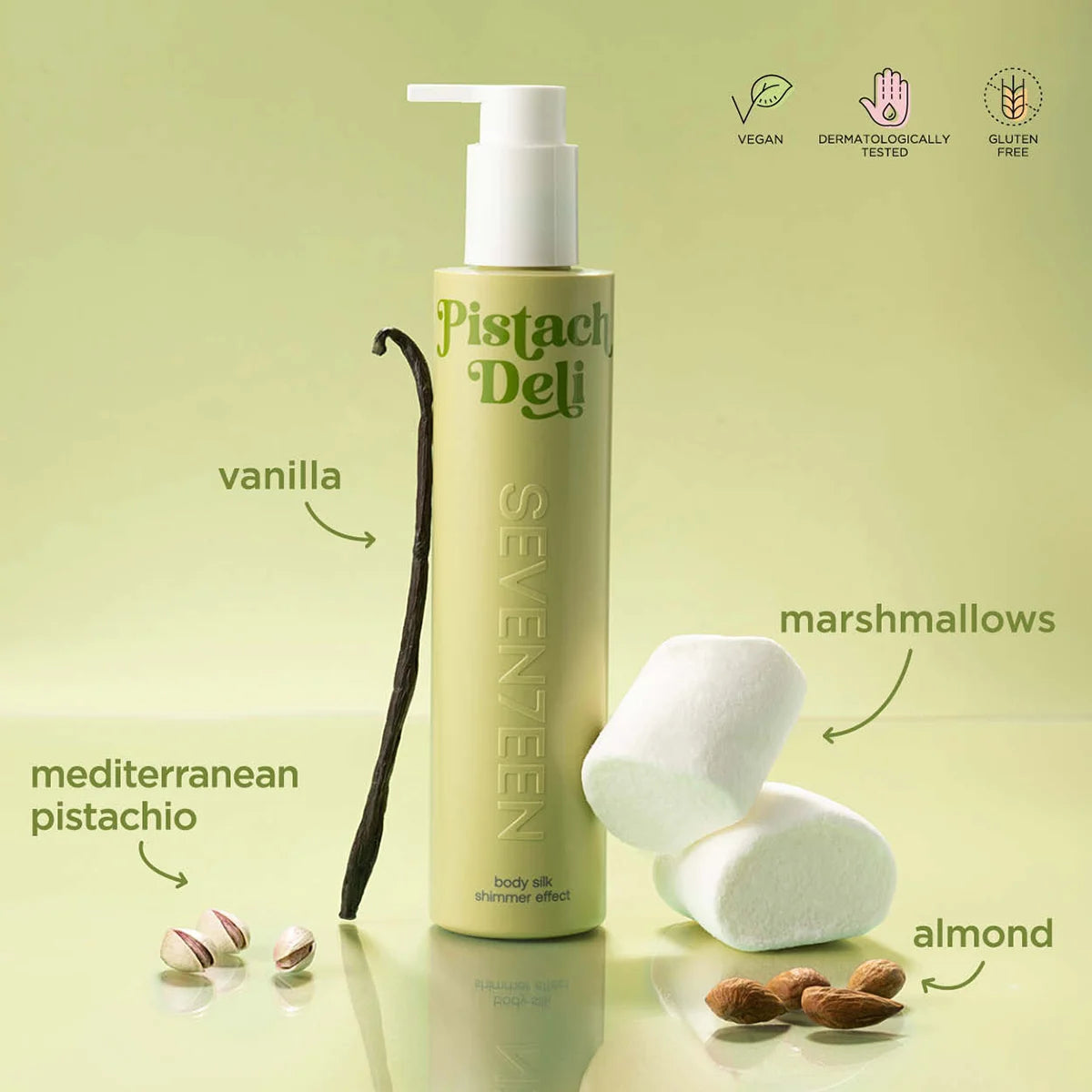 Лосион за тяло с блестящи частици Pistach Deli Body Silk 250ml | Seventeen